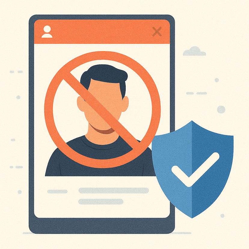 Verification illustration showing protection against fake profiles with a shield