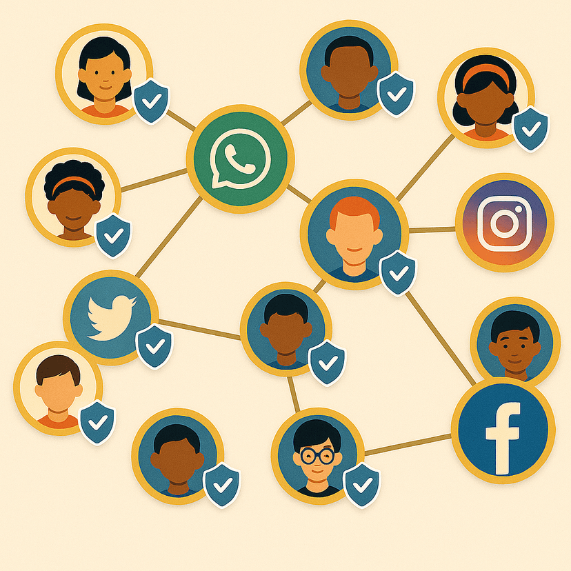 Network of people connecting with verified profiles